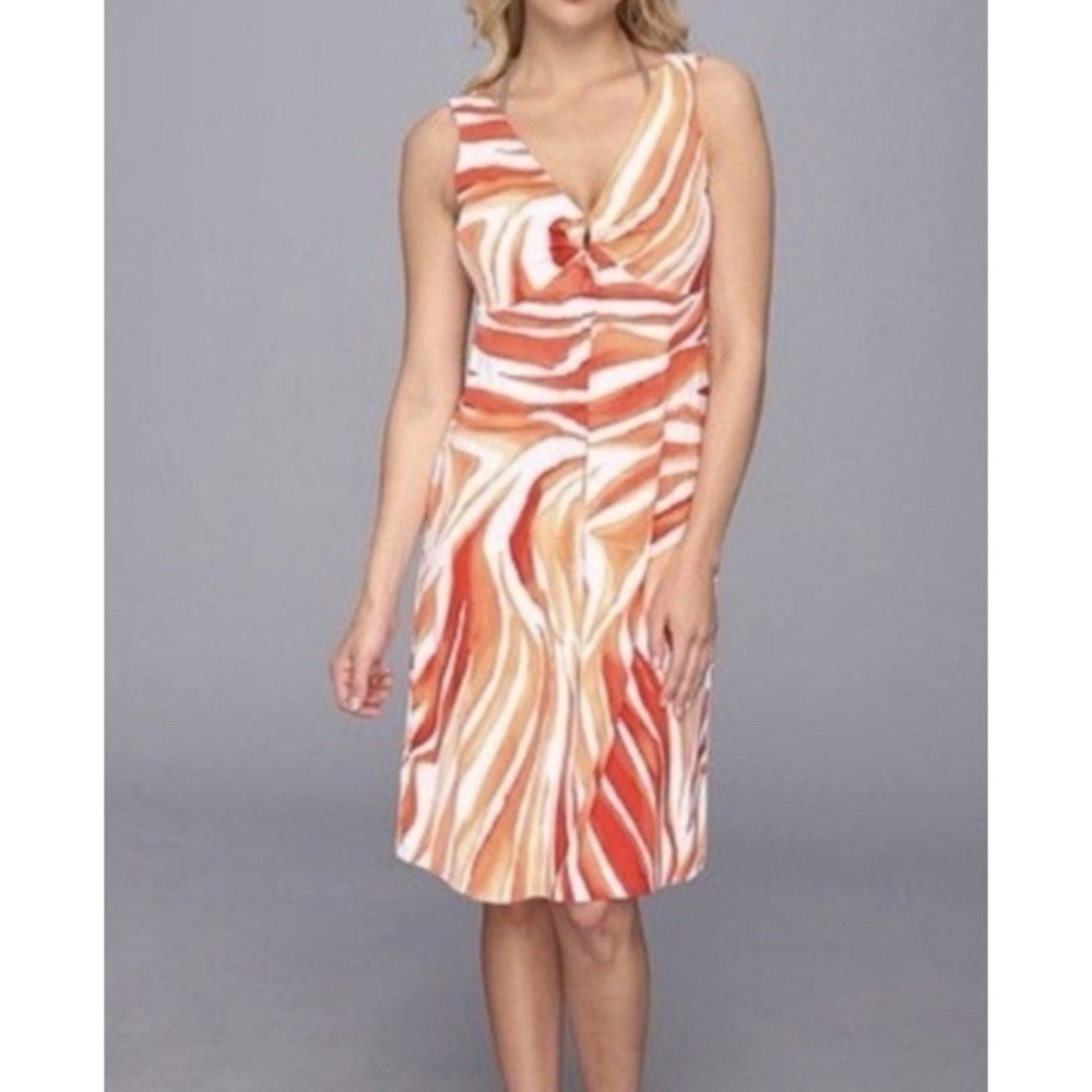 Tommy‎ Bahama Palm Zebra Ring Dress Size Medium Orange Sleeveless Stretch Knit